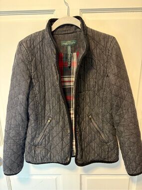 LRL Ralph Lauren Jeans Co Quilted cotton plaid lined coat Jacket Gray s small